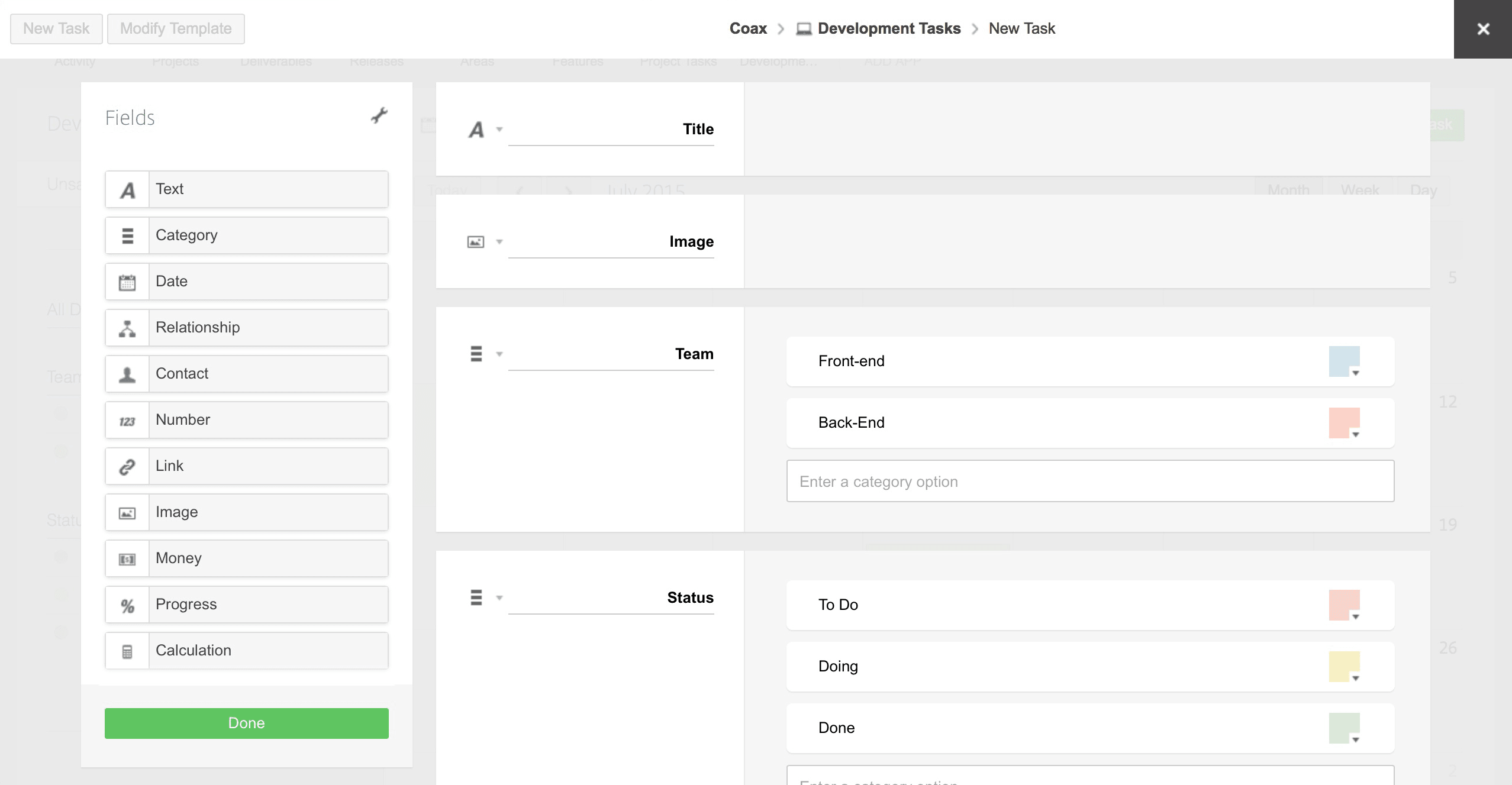 Image showing me creating a new app using field options