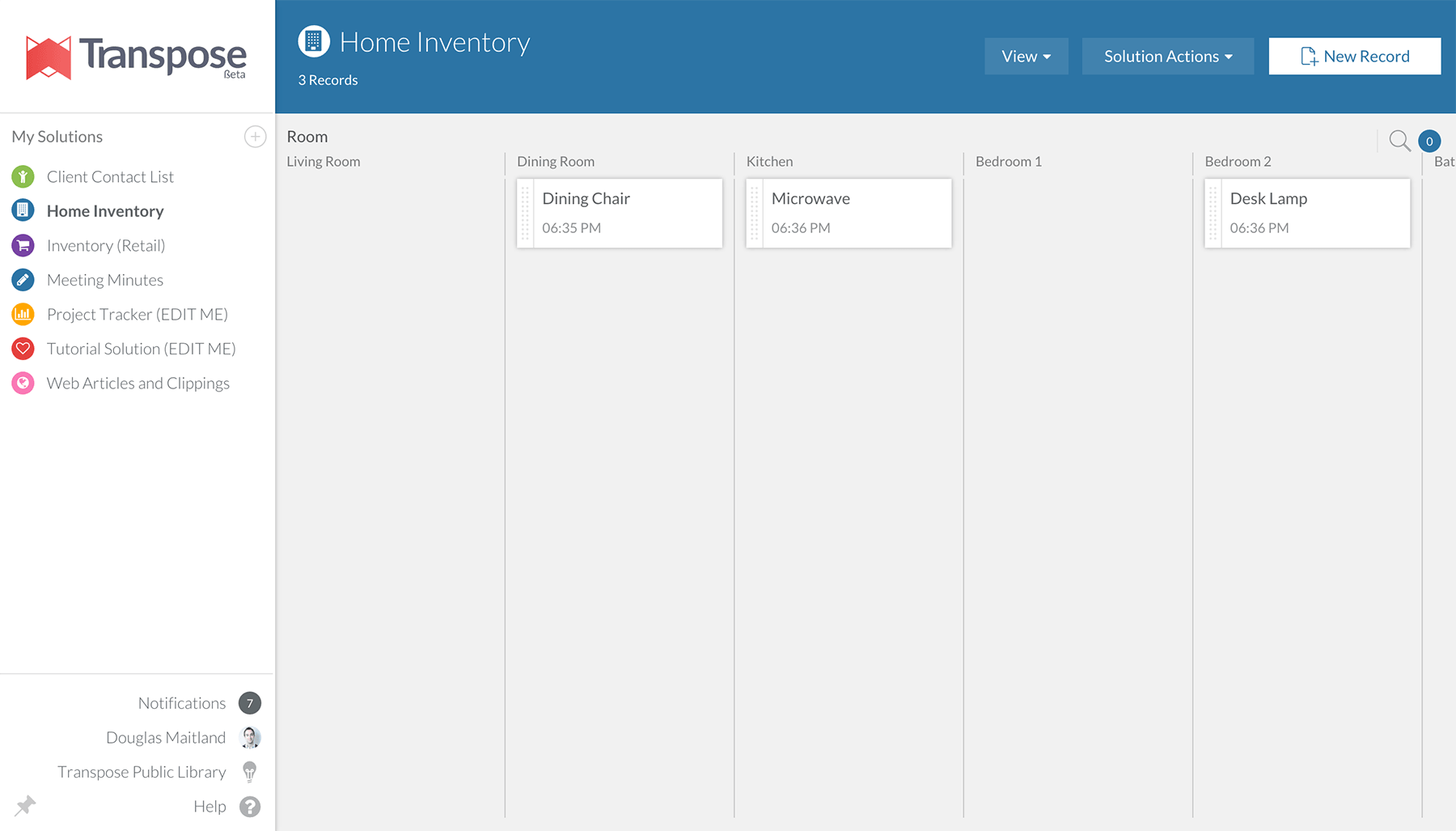 A screenshot of Transpose's kanban view.