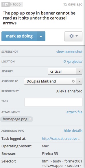 Screenshot showing a detail view of the information gathered and presented in the administration console