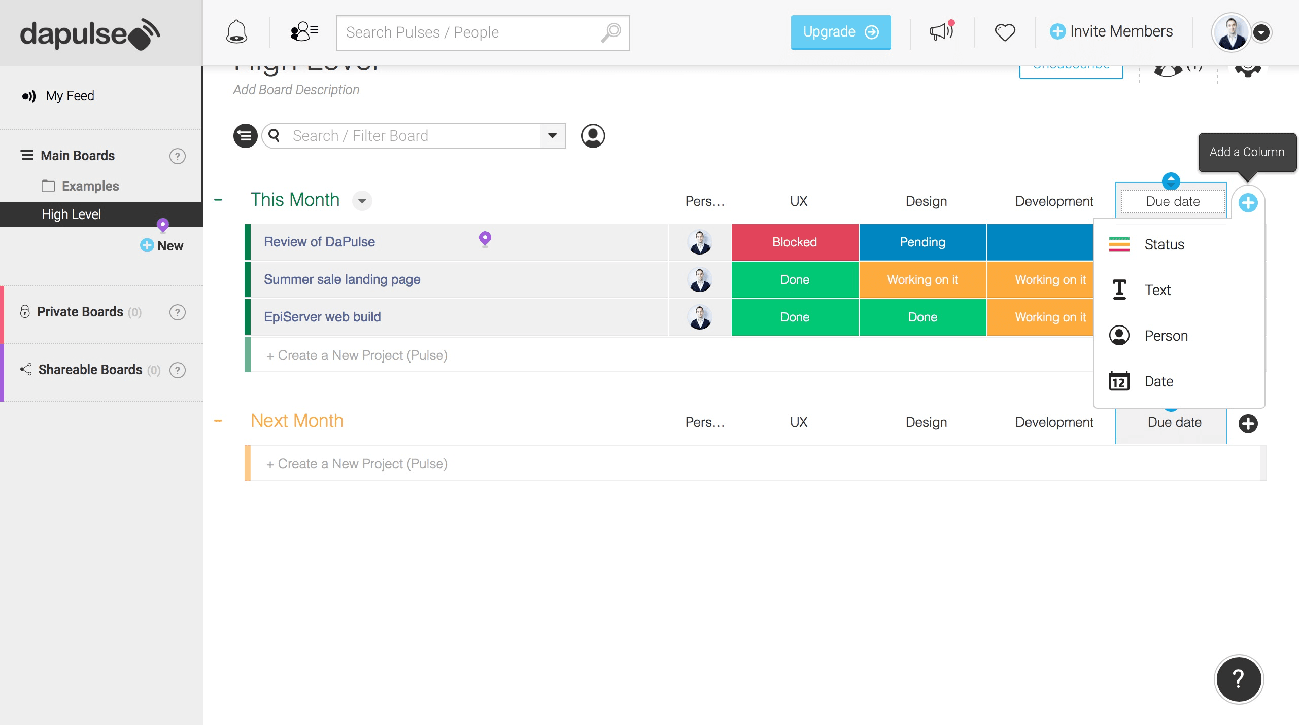 Image showing some of the customization you can do in dapulse