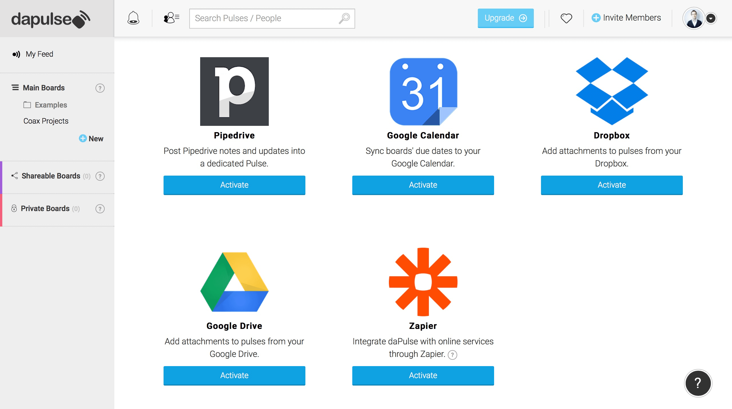 Image showing the integrations available within dapulse