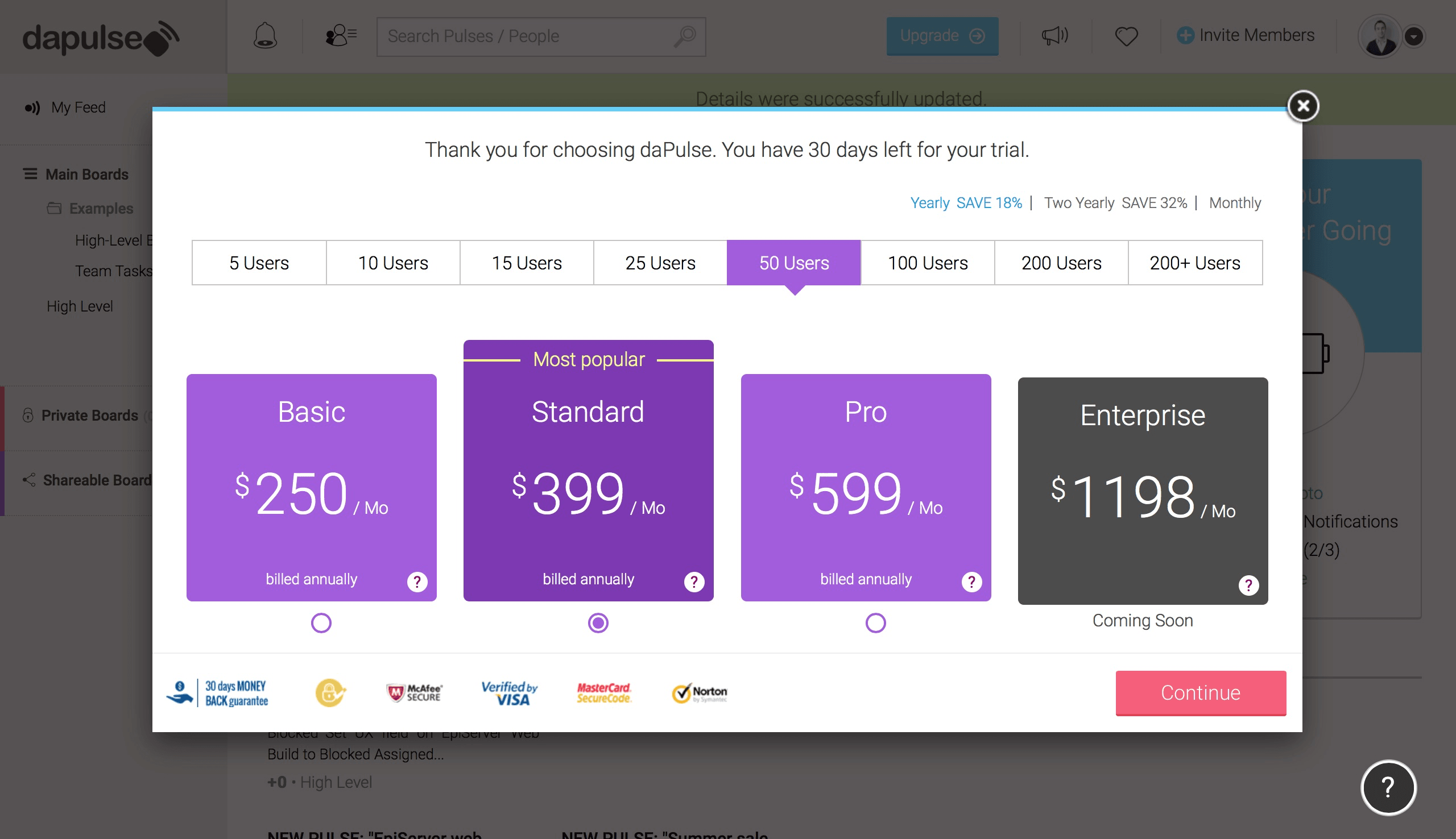 Image showing the prices for dapulse billed annually