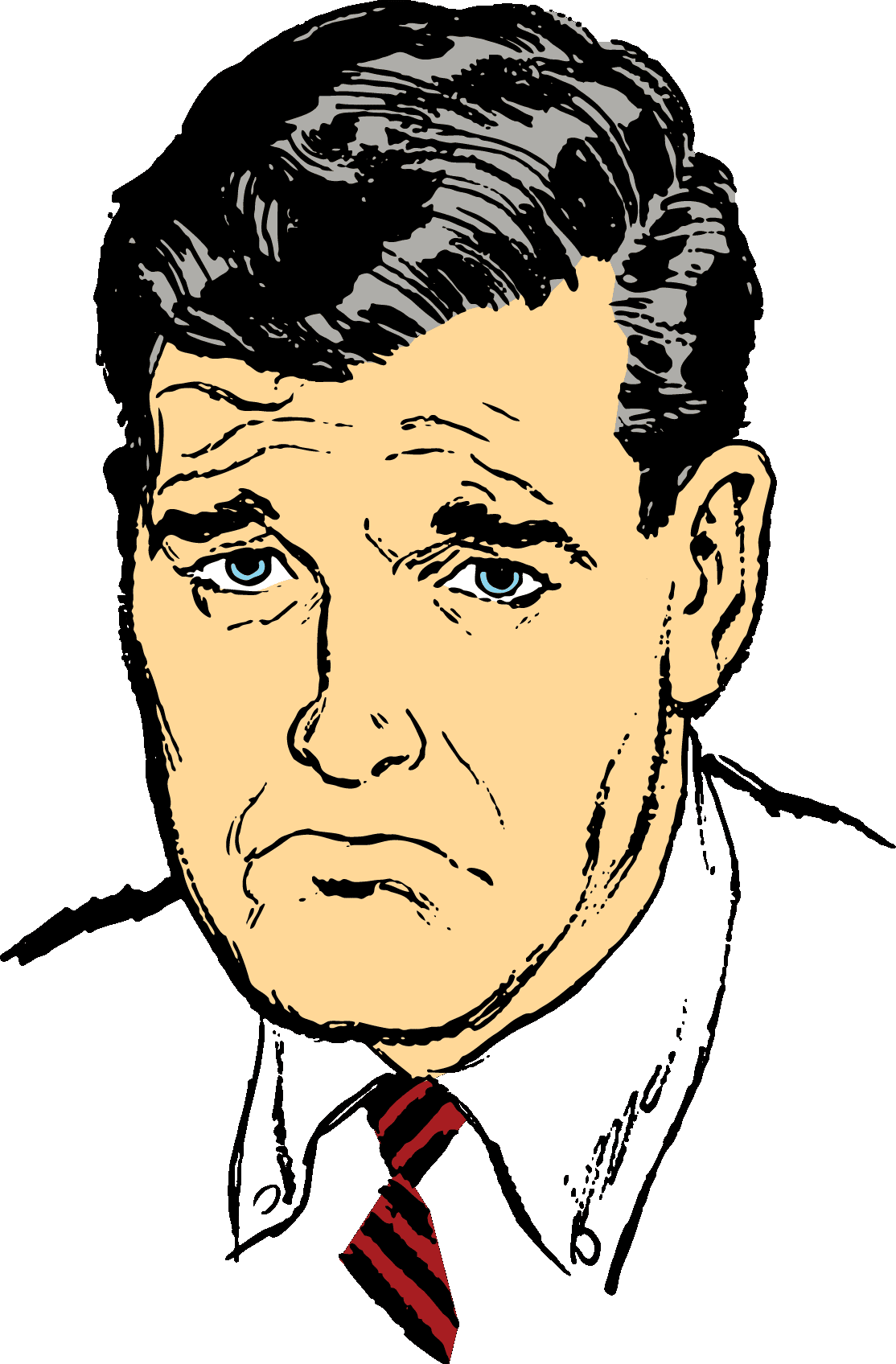 Illustration of a white business man's face with a pouting expression